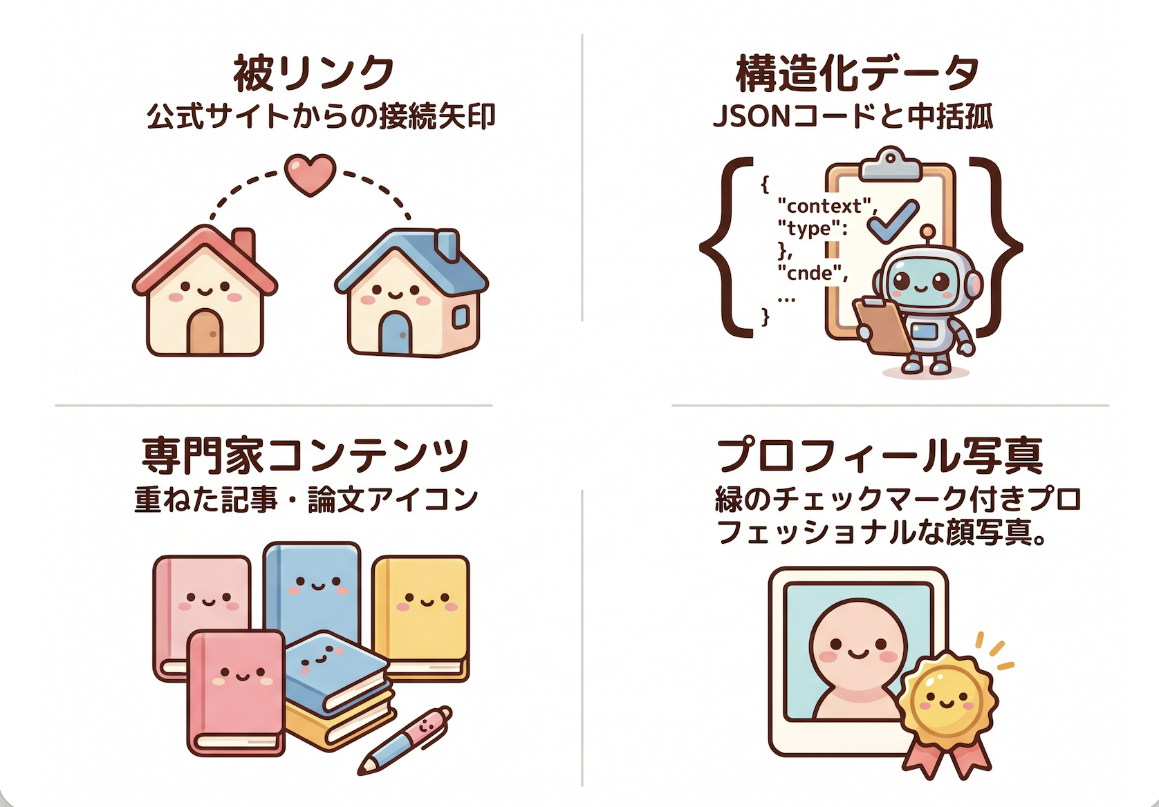 AIが士業を推薦する4つの信用スコア（被リンク・構造化データ・専門コンテンツ・顔写真）